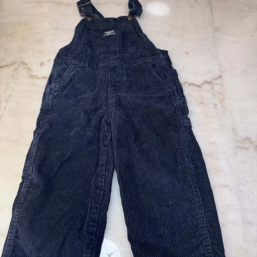 OshKosh B'gosh Navy Blue Corduroy Vestbak Lined Overalls Size 4T
